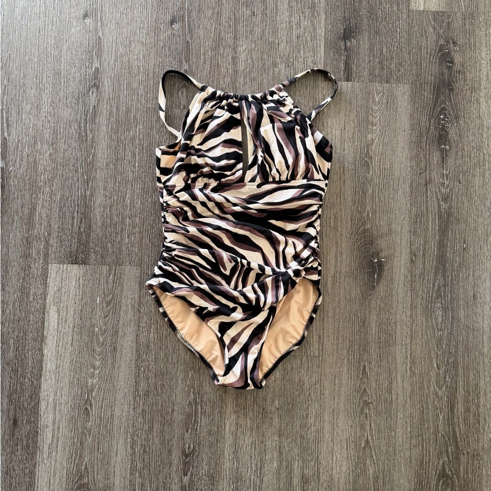 Magicsuit Girls One-Piece Swimsuit - Black & Cream with Taupe Stripes